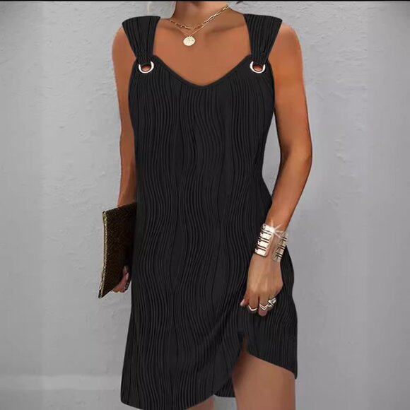 Sleeveless V-Neck Mini Dress with Metal Detail - Picture 1 of 4